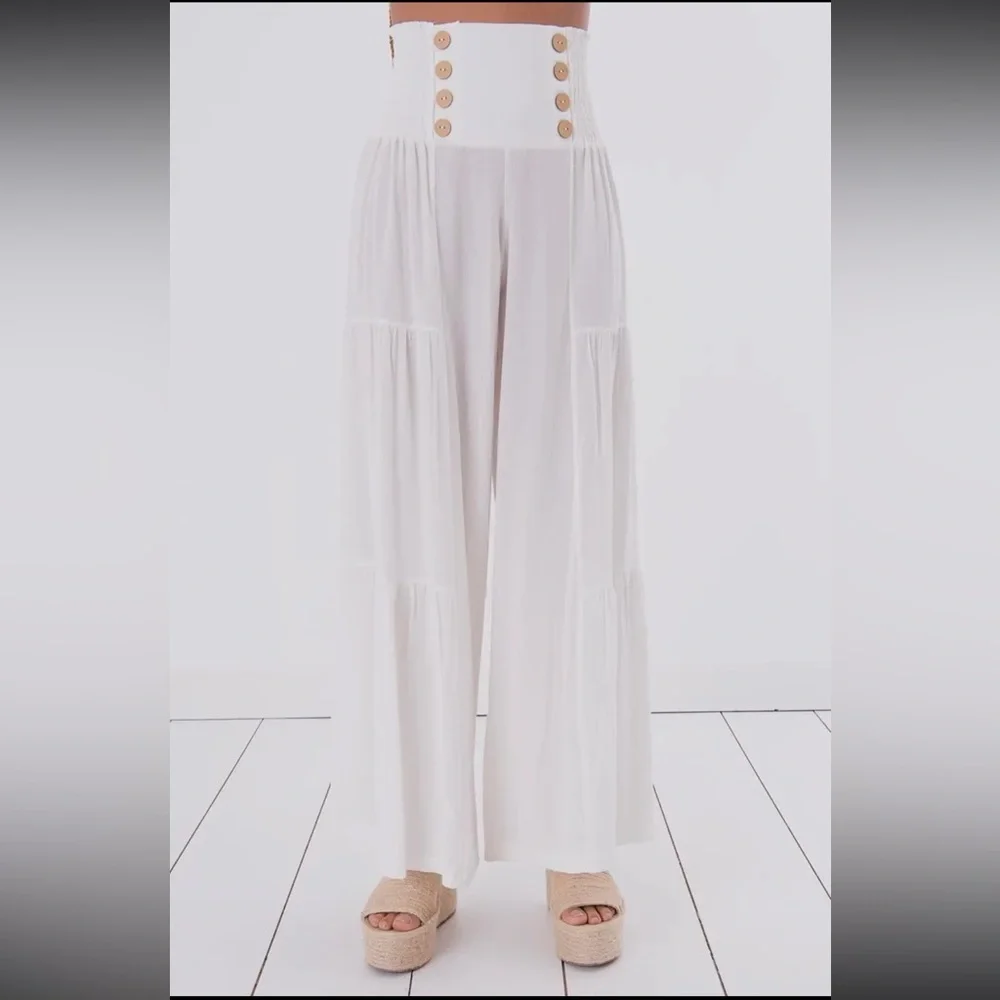 08 Boho Wide Leg Pants With Buttons - Picture 4 of 4
